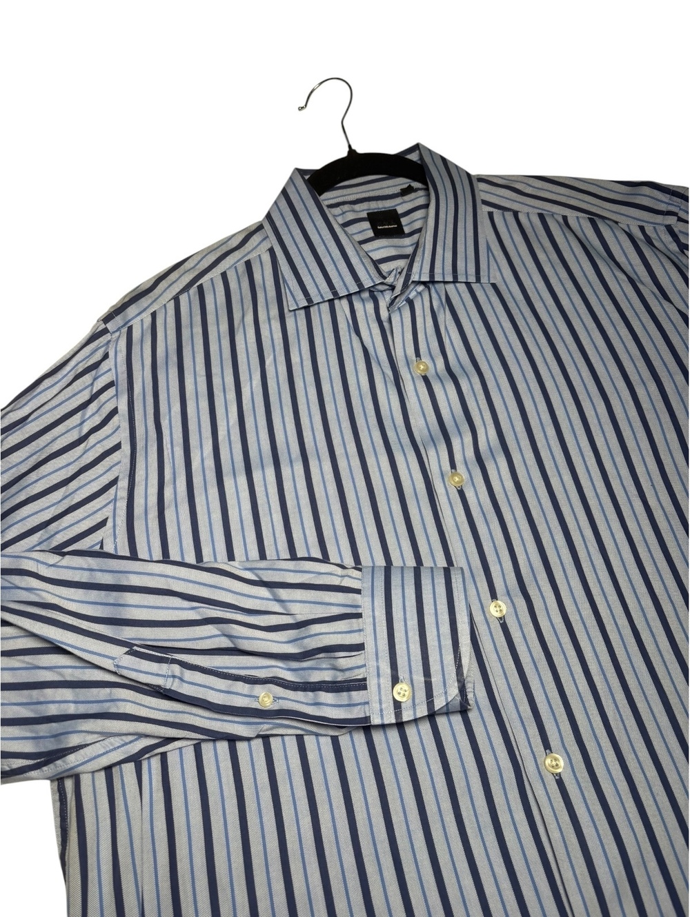 Saks Fifth Avenue Black Label Blue Striped Men's Extra Large Cotton Dress Shirt